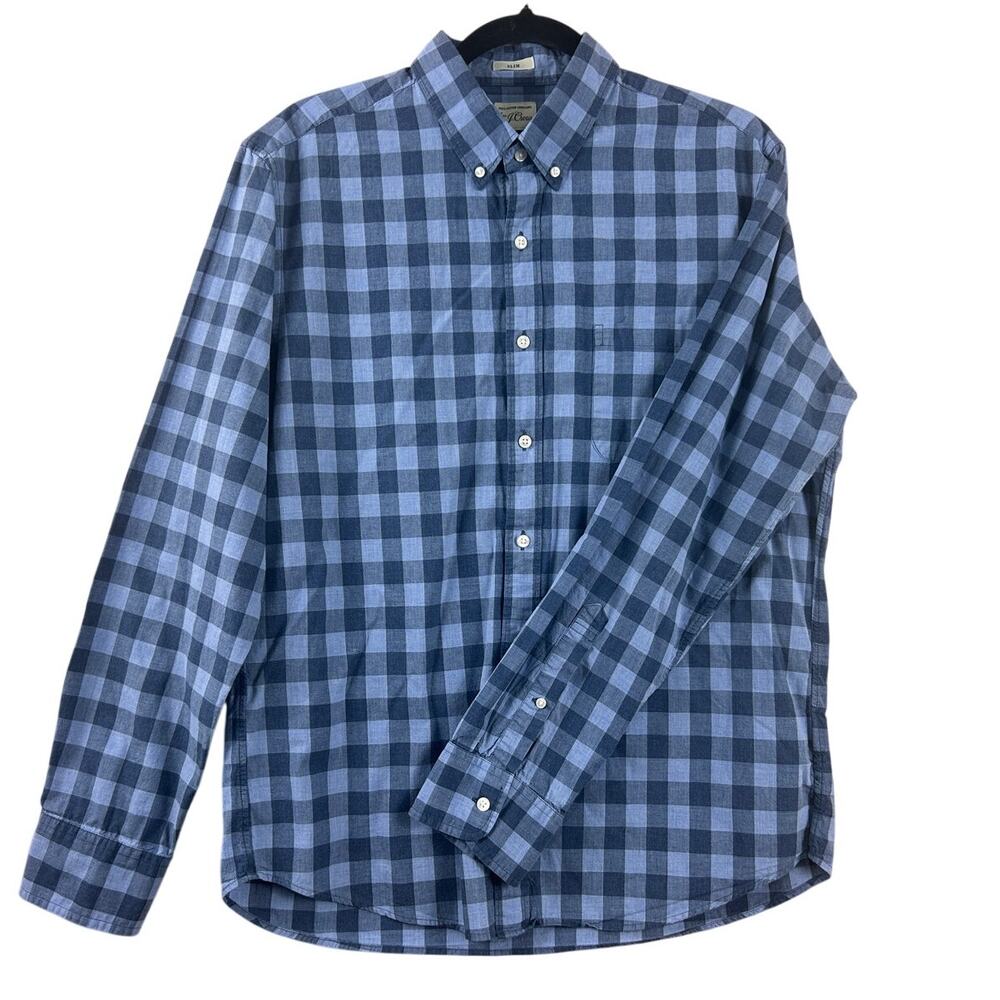 J.Crew Slim Fit Blue Gingham Button Down Shirt Men’s Large 100% Cotton‎